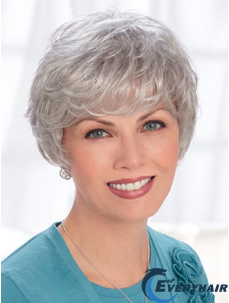 Lace Front Wigs Human Hair Short Length Wavy Style Grey Cut