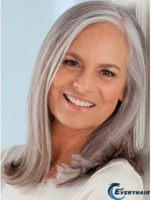 Stylish Lace Wigs 100% Hand Tied Remy Straight Style Grey Cut