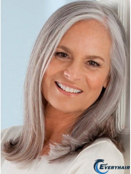 Stylish Lace Wigs 100% Hand Tied Remy Straight Style Grey Cut