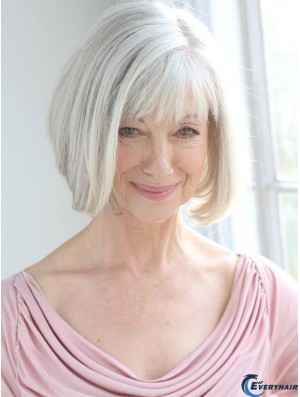 Real Hair Wigs With Remy Capless Grey Cut Chin Length