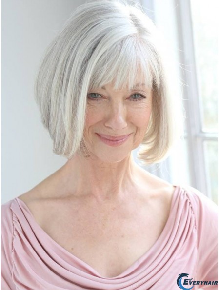 Real Hair Wigs With Remy Capless Grey Cut Chin Length