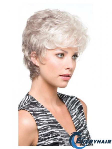 Salt And Pepper Grey Shorter Hair With Synthetic Capless Wavy Wigs