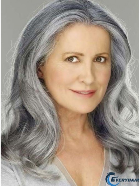 Wavy Lace Front 16 inch Best Shoulder Length Grey Wigs