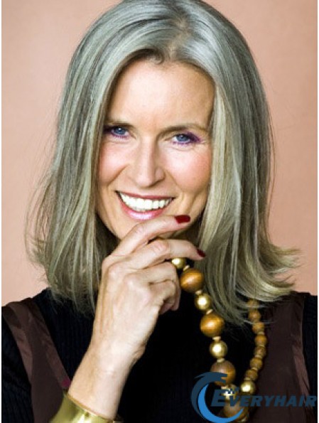 Straight 100% Hand-tied 14 inch Convenient Shoulder Length Grey Wigs