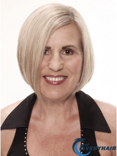 Remy Human Grey Short Straight Monofilament Platinum Blonde Wigs