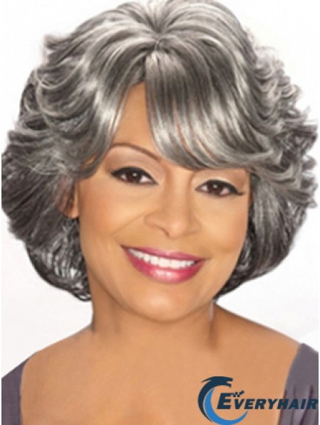 Capless Chin Length Grey Wavy Cheap Synthetic Wigs