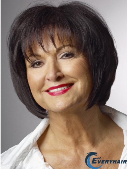 Stylish Black Chin Length Straight With Bangs 10 inch Human Hair Wigs