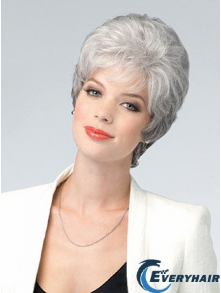 Lace Front Wig Grey Cut Wavy Style Short Length With Remy