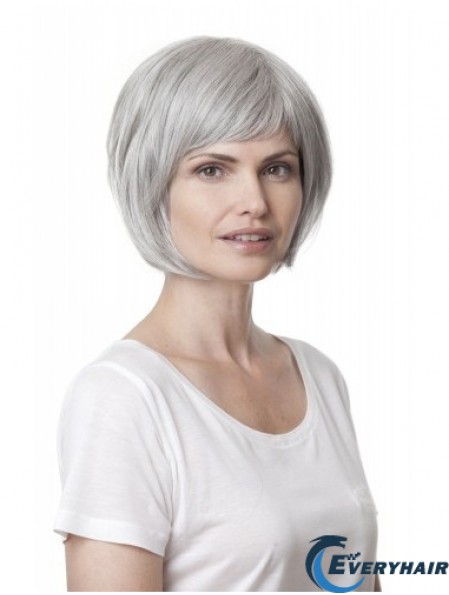 Synthetic Soft Chin Length Straight Grey Wigs