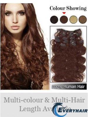 High Quality Auburn Wavy Remy Human Hair Clip In Hair Extensions