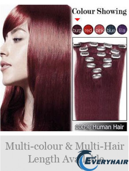 Sleek Red Straight Remy Human Hair Clip In Hair Extensions