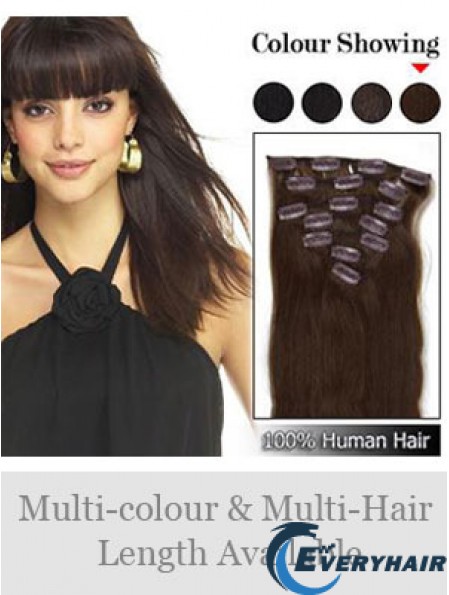 Flexibility Brown Straight Remy Human Hair Clip In Hair Extensions