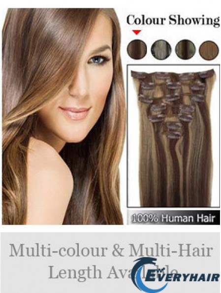 Beautiful Brown Straight Remy Human Hair Clip In Hair Extensions