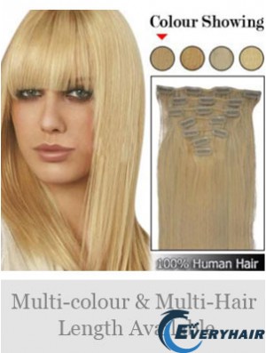 Trendy Blonde Straight Remy Human Hair Clip In Hair Extensions