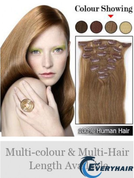 New Brown Straight Remy Human Hair Clip In Hair Extensions
