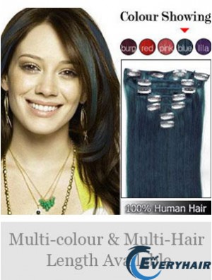Clip In Human Hair Extensions Straight Style Black Color
