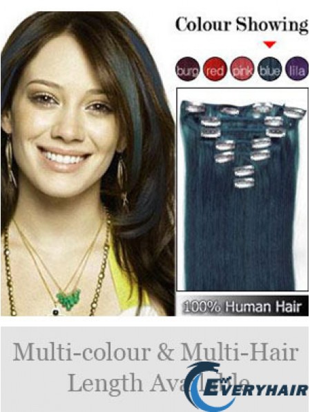 Clip In Human Hair Extensions Straight Style Black Color