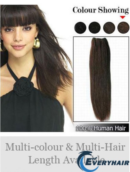 Straight Remy Human Hair Brown Durable Weft Extensions