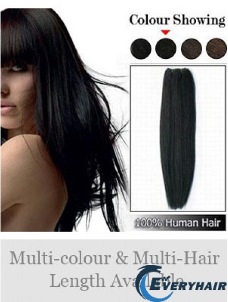 Straight Remy Human Hair Black Comfortable Weft Extensions