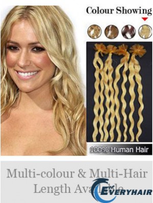 Blonde Curly Great Nail/U Tip Hair Extensions