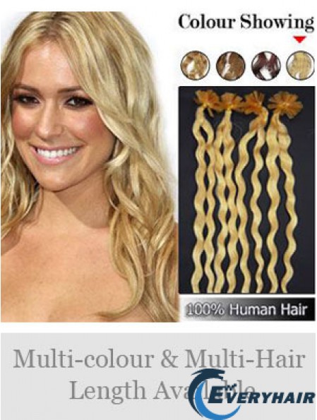 Blonde Curly Great Nail/U Tip Hair Extensions