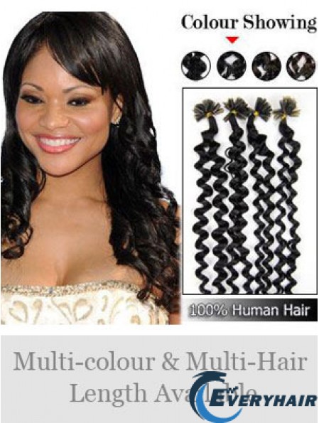 Black Curly Trendy Nail/U Tip Hair Extensions