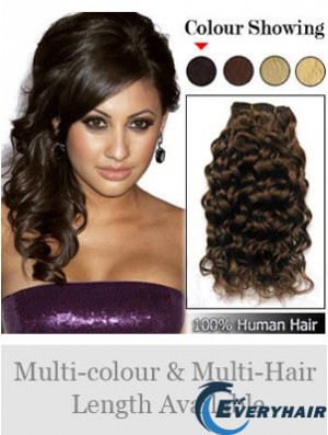 Curly Remy Human Hair Brown Online Weft Extensions