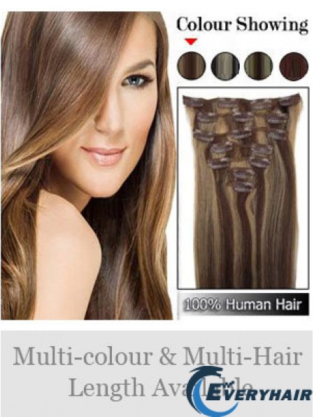 Beautiful Brown Straight Remy Human Hair Clip In Hair Extensions