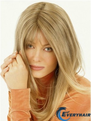 Human Hair Toppers Long Length Straight Style Blonde Color