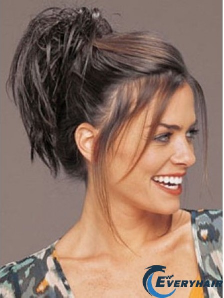 Clip On Hairpieces Short Hair With Synthetic Brown Color Straight Style