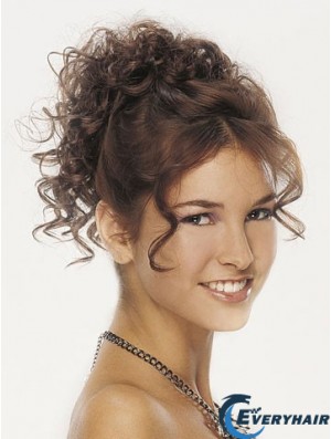 Clip On Hairpieces For Women Brown Color Curly Style With Synthetic