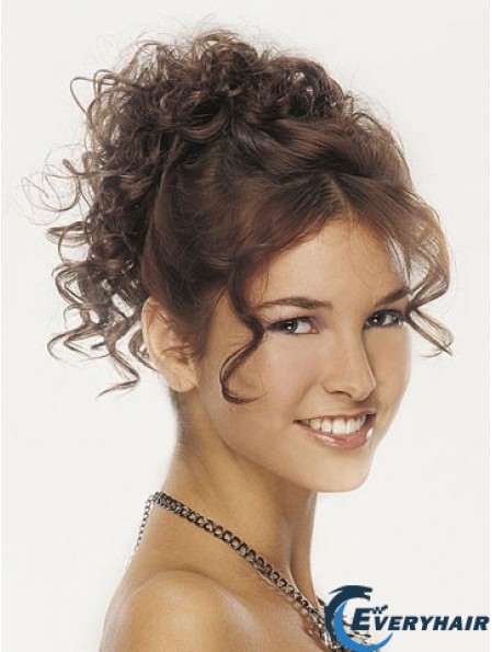 Clip On Hairpieces For Women Brown Color Curly Style With Synthetic