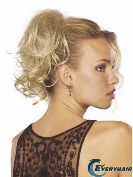 Cheap Clip In Hairpieces With Synthetic Blonde Color Wavy Style