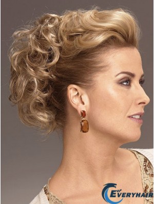 Clip On Hairpieces With Synthetic Blonde Color Short Length Curly Style