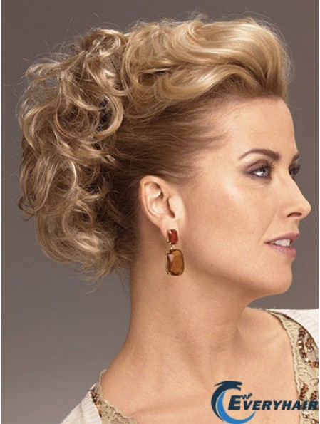 Clip On Hairpieces With Synthetic Blonde Color Short Length Curly Style